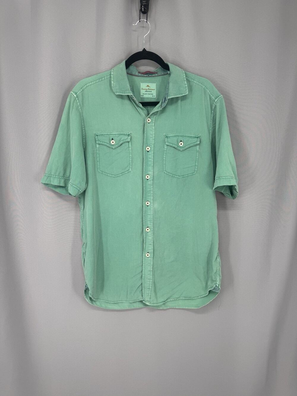 Tommy Bahama Shirt Mens Green Island Crafted Button Small Tencel Cotton Blend